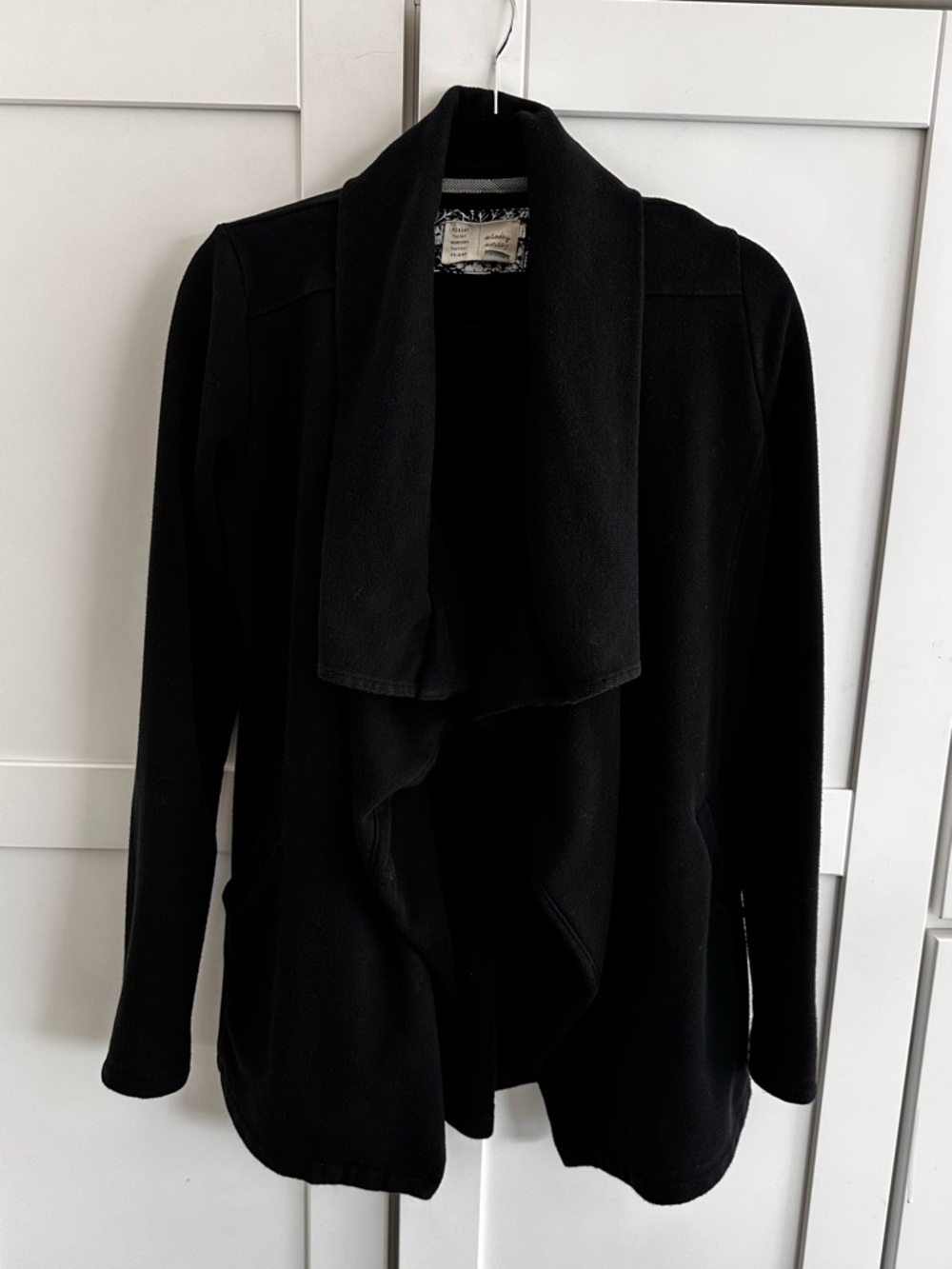 Anthropologie Saturday Sunday Black Draped Cardigan | Open Front | Pockets